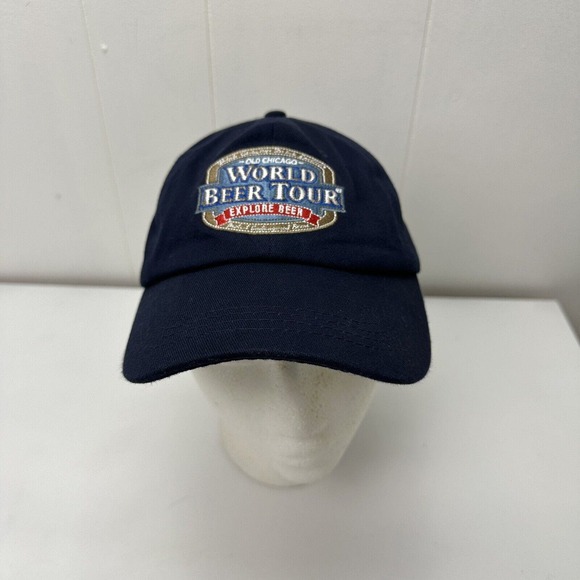 Old Chicago World Beer Tour Hat Cap Blue Strapback Adjustable Embroidered - Picture 2 of 10